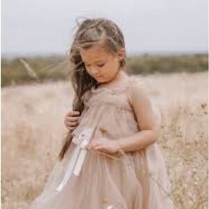 Girls' Casual Tulle Dress in Light Beige